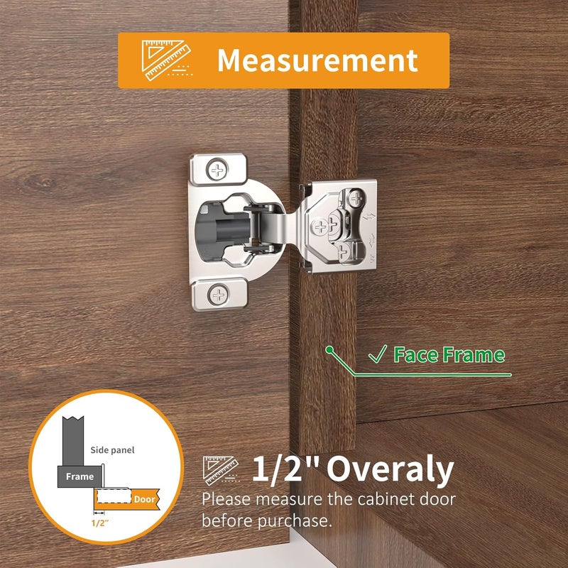 Chibery 10 Pack 1/2" 4D Concealed Hinges for Face Frame Door, Soft Close On/Off Switch, Self Closing, 105° Open Angle Concealed Stainless Steel Hinges for Framed Cabinet, Satin Nickel - Image 3